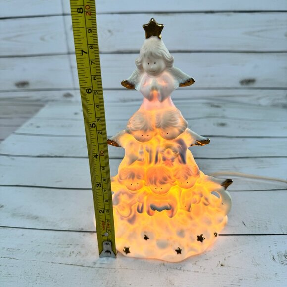 Vintage Light Up Angel Christmas Tree Figurine • Ceramic Gold Accents • Plug-In - Picture 6 of 15